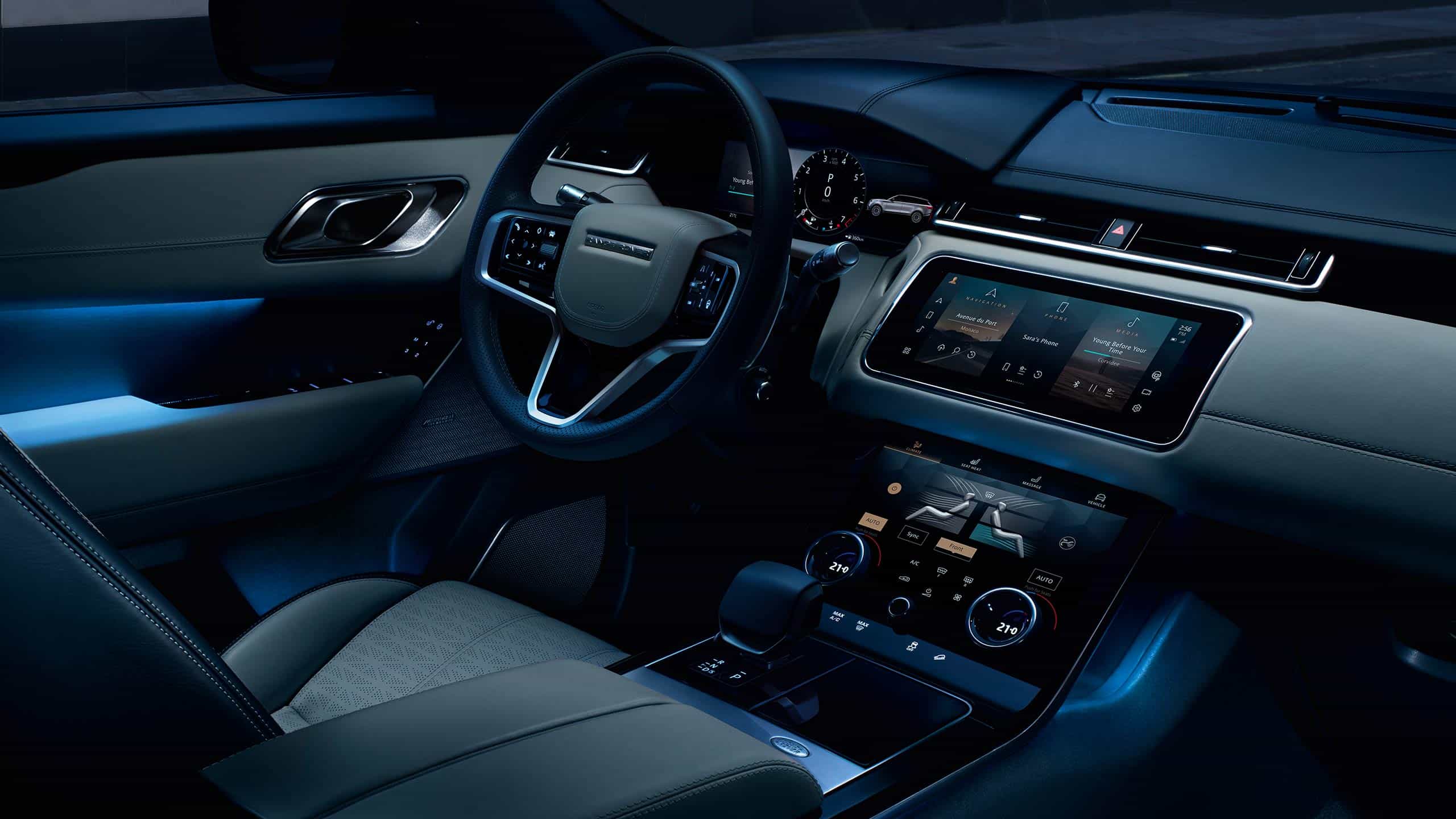 Range Rover Velar front interior blue lights