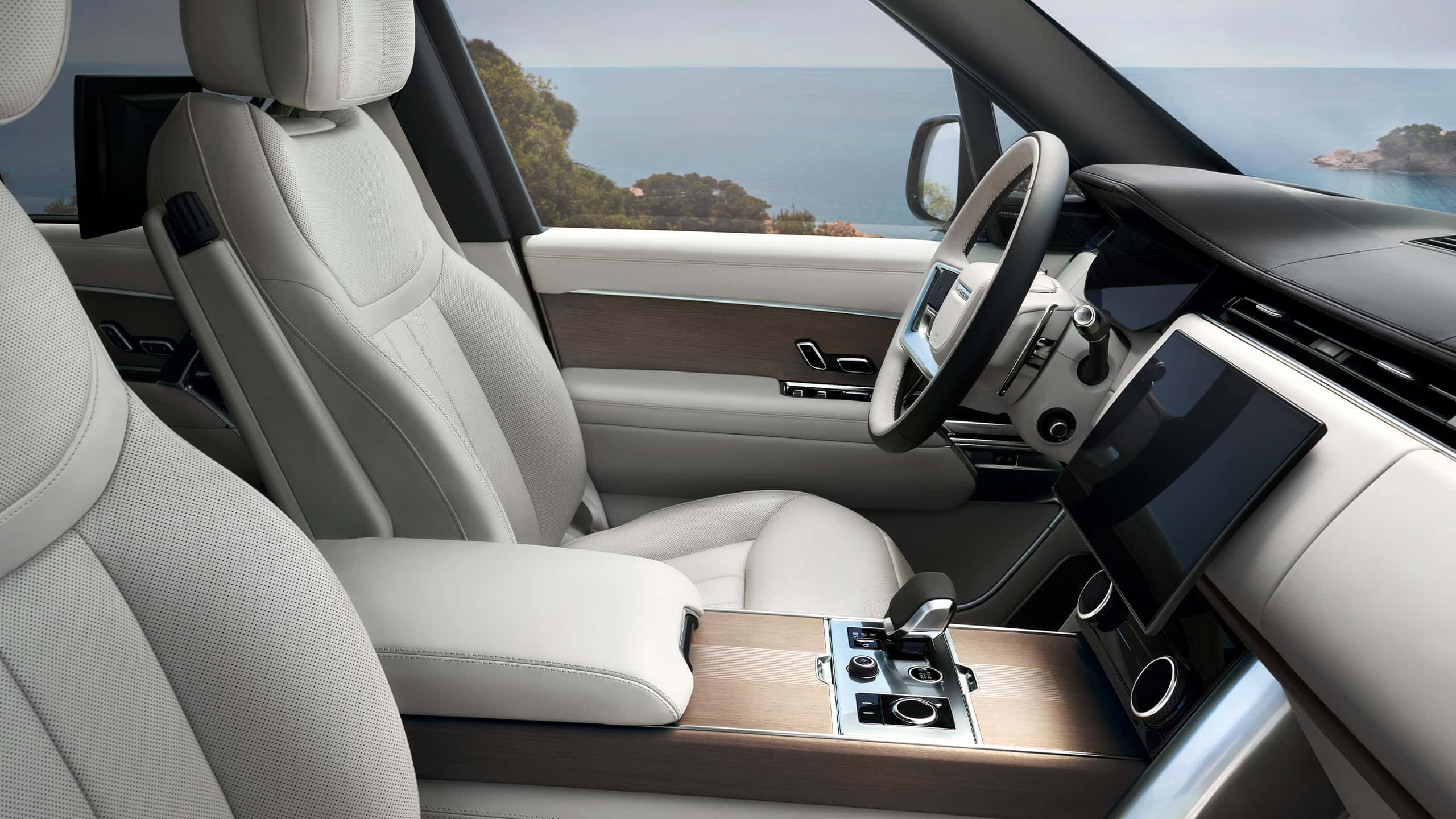 New Range Rover inside view of the modern luxury car