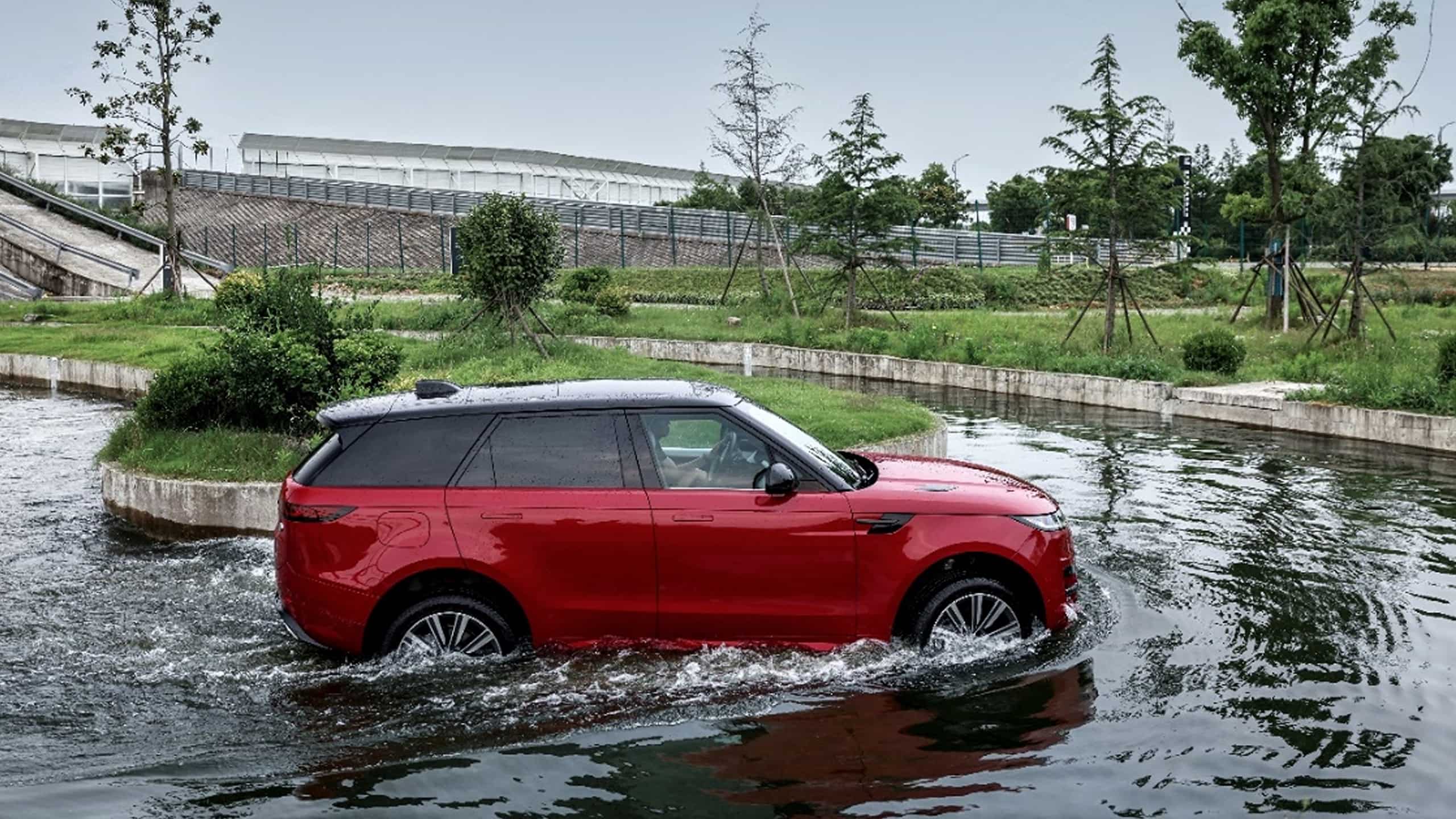 Range Rover Sport on Waterlogged road