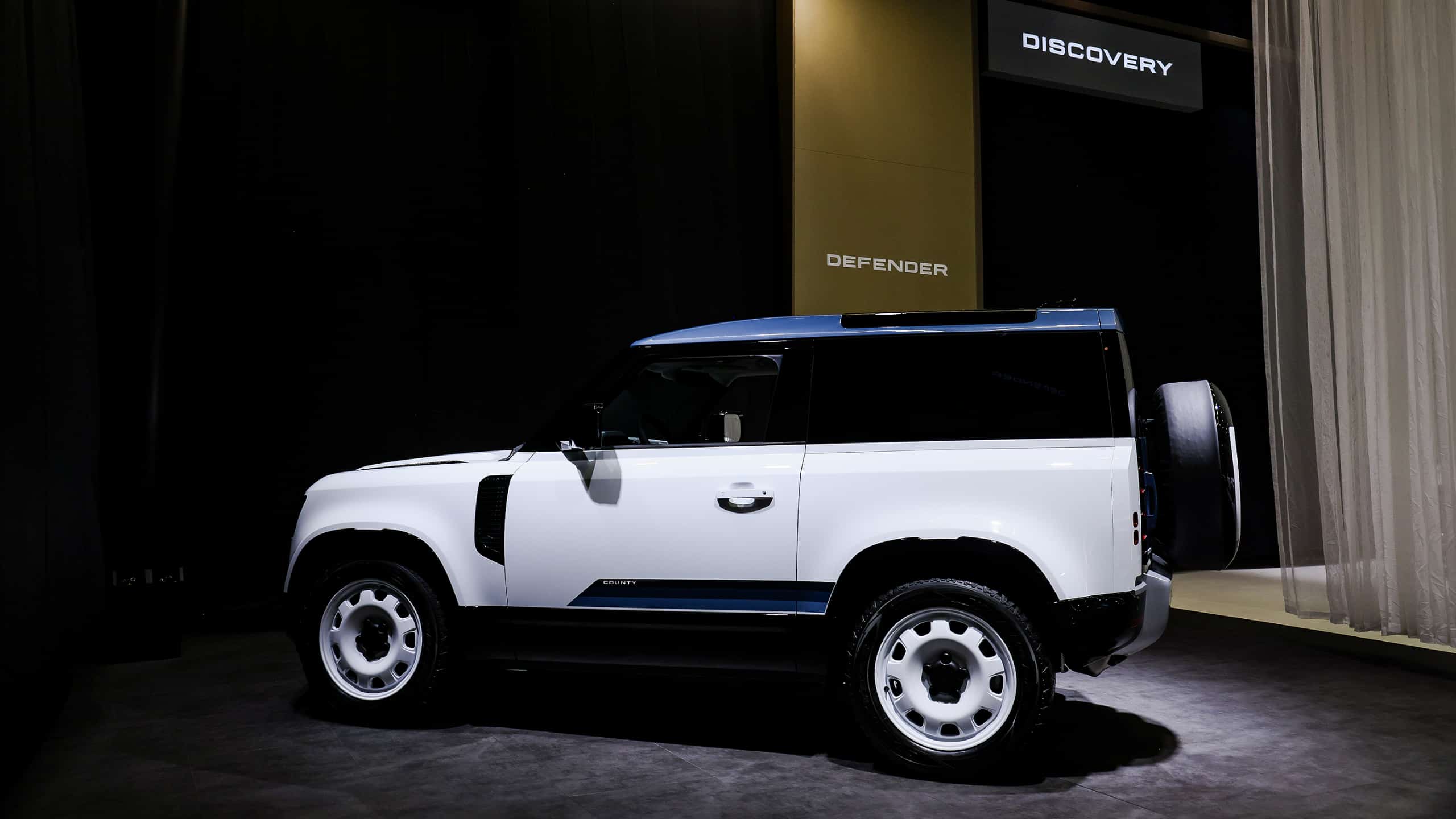 Land Rover Defender 110 White colour side view