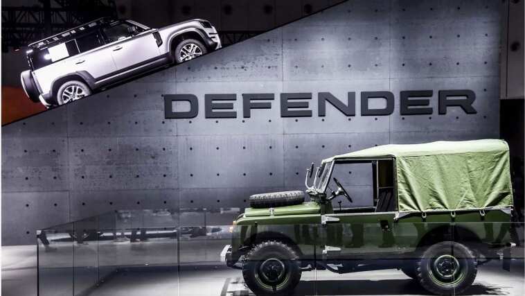 Land Rover Defender profile view of exhibit model