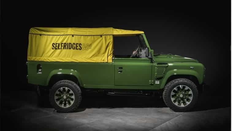 Classic Land Rover Defender with Selfridges&Co branded cover