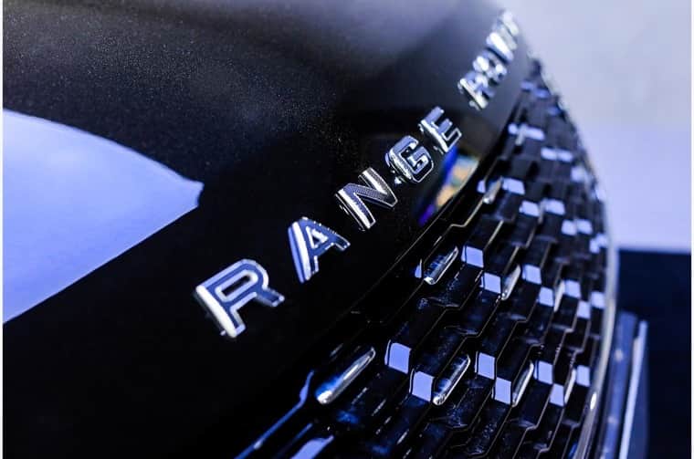 Close up of Range Rover front grille and lettering