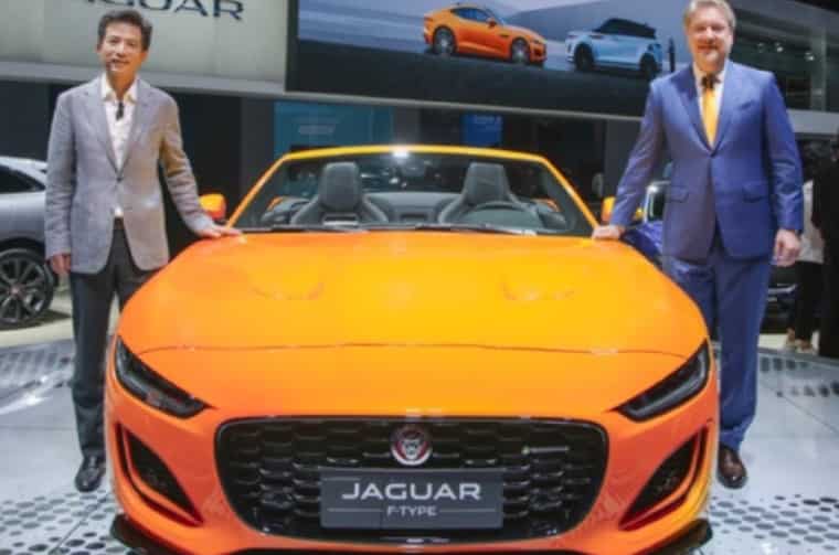 Mr. Richard Shore with Mr. Wang Jun next to Jaguar F-TYPE