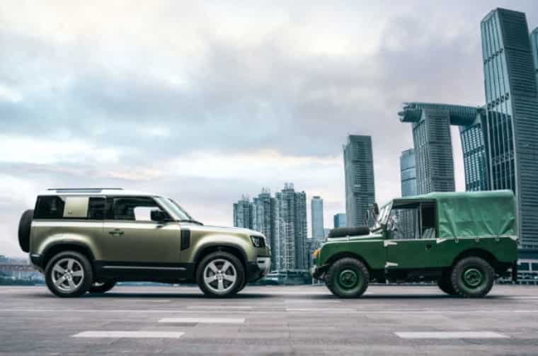 New Land Rover Defender next to Land Rover Series I