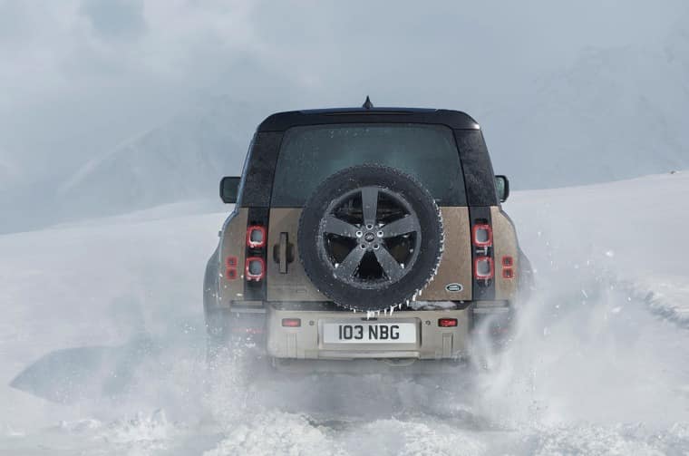 Land Rover Defender viewed from behind