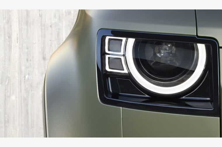 Close up of Land Rover Defender headlamp 