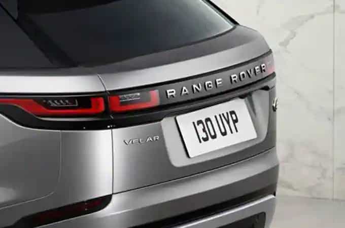 Close up of Range Rover Velar tail light and badge