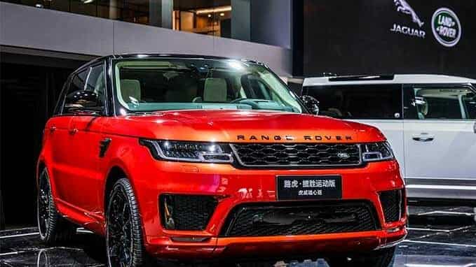 A red Range Rover vehicle
